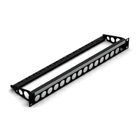 1U Rack Panel with cable support, ID-strip and 16x Neutrik D-type